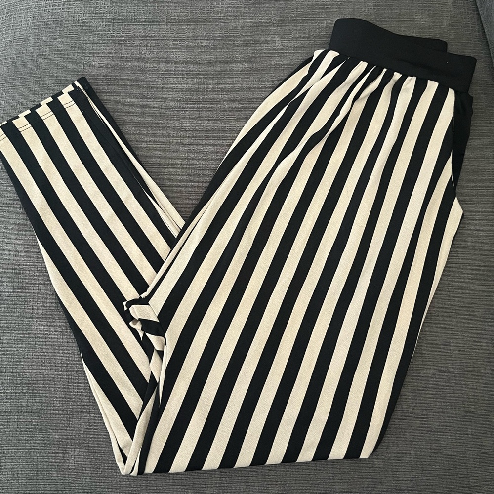 Forever 21 Cream and Black Track Pants with Bold Striped Pattern with pockets